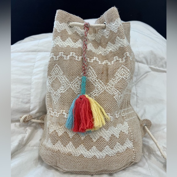 ZARA | Kids Embroidered Drawstring Bucket Backpack, 100% Cotton - Picture 1 of 6